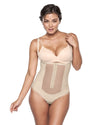 girdle with 3 rows of hook and eye closures and thong panty