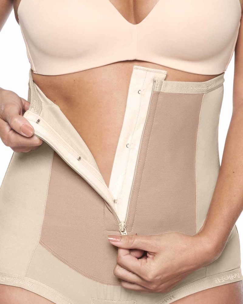 three hooks under front zipper closure